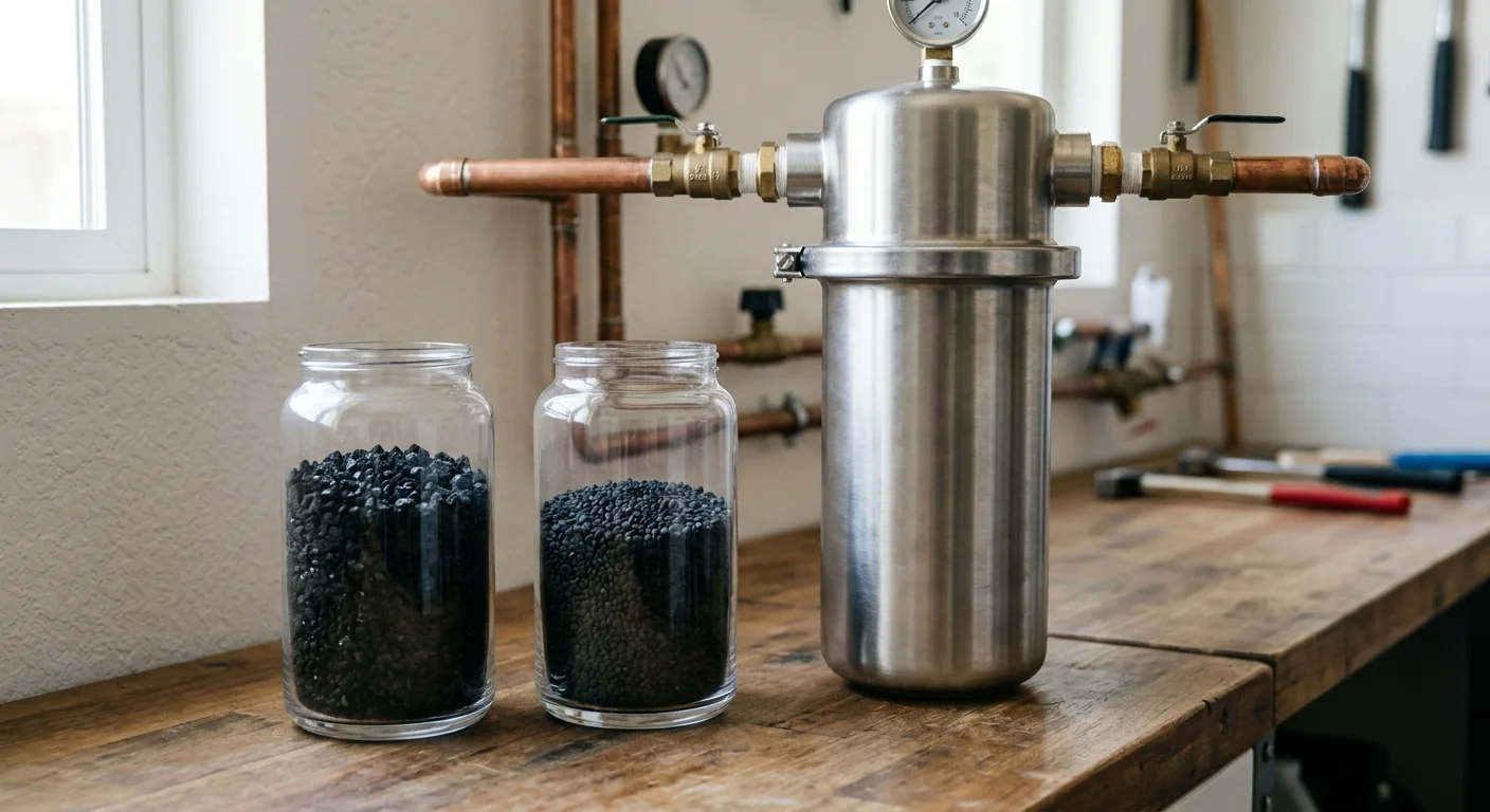 Activated and catalytic carbon media beside a home filter housing