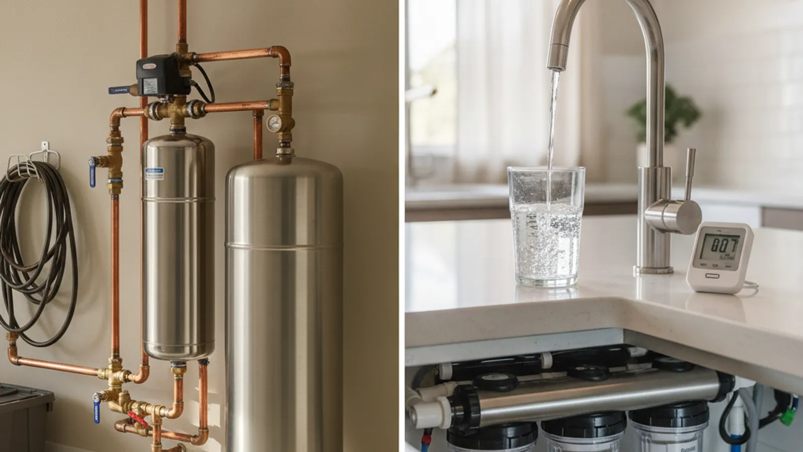 Salt-based water softener beside salt-free conditioning equipment
